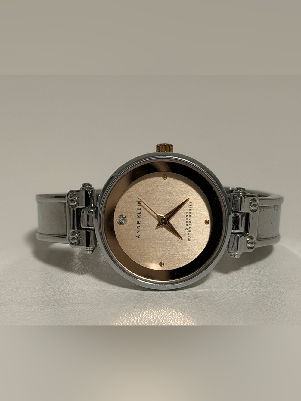 Anne Klein Silver Bracelet Watch with Rose Gold Dial